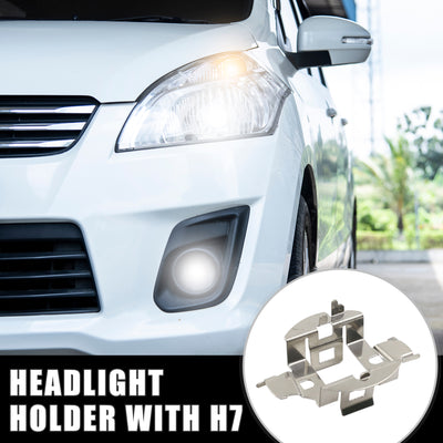 Harfington Uxcell H7 Car LED Headlight Bulbs Retainer Head Lights Clip Adapter Base Holder Socket Silver Tone Metal for VW Sagitar