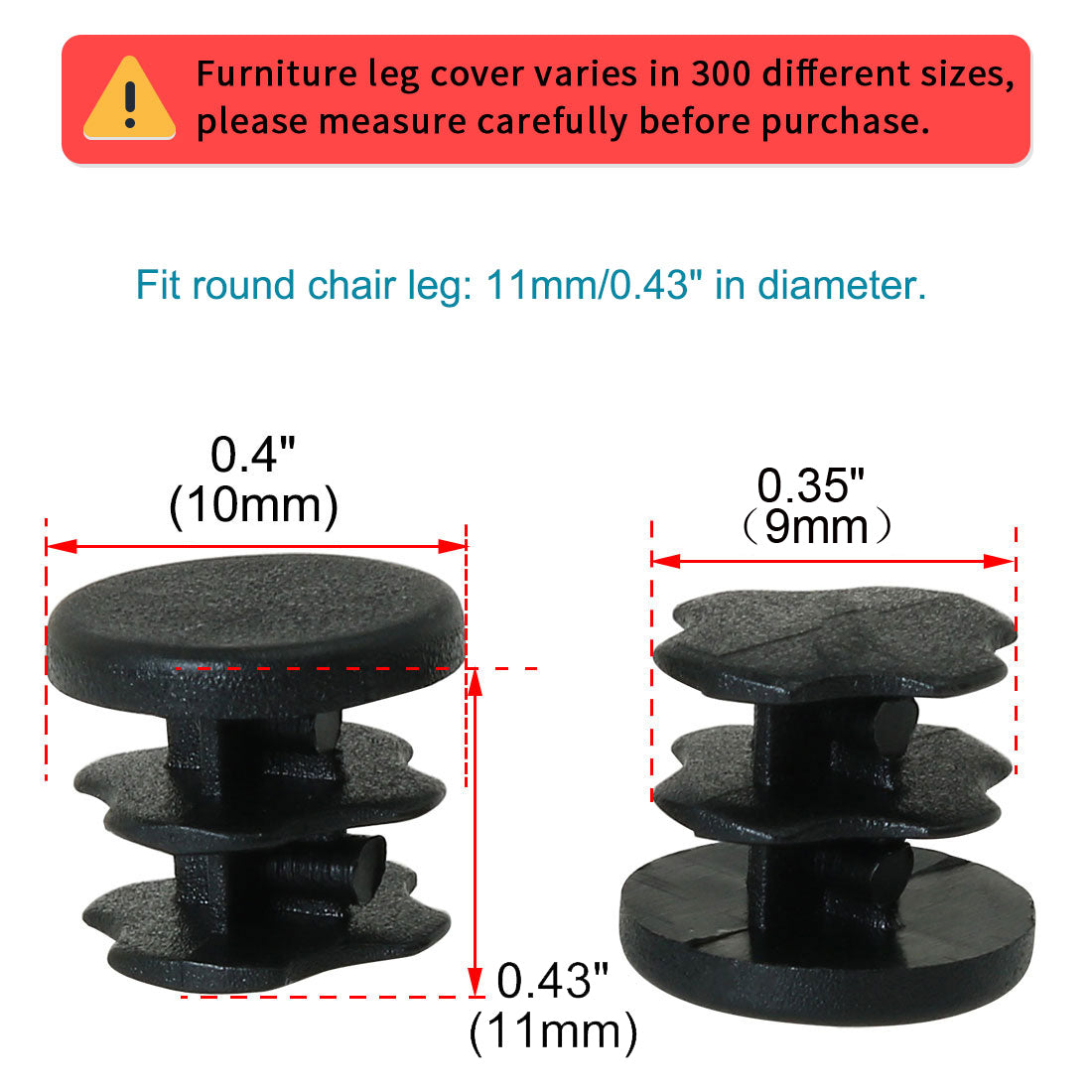 Uxcell Uxcell 3/4" 0.75" OD Plastic Round Tube Insert Glide End Cap Pad 34pcs 0.63"-0.71" Inner Dia for Furniture Anti Scratch Easily Move