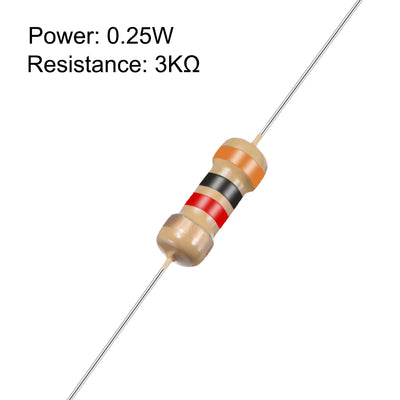 Harfington Uxcell 1/4 Watt 3K Ohm Carbon Film Resistors 5% Tolerances 0.25W 100pcs 4 Color Band