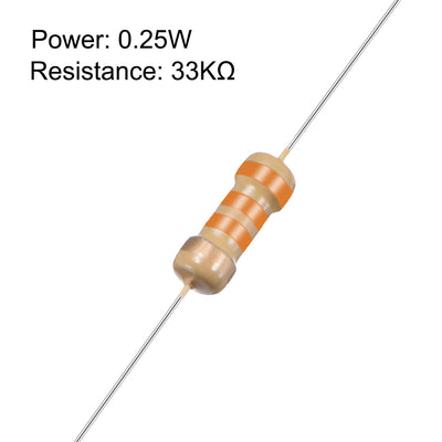 Harfington Uxcell 1/4 Watt 33K Ohm Carbon Film Resistors 5% Tolerances 0.25W 100pcs 4 Color Band