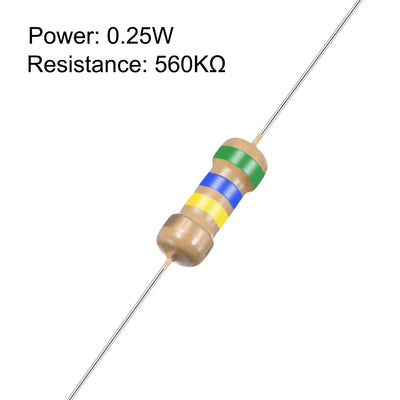 Harfington Uxcell 1/4 Watt 560K Ohm Carbon Film Resistors 5% Tolerances 0.25W 50pcs 4 Color Band