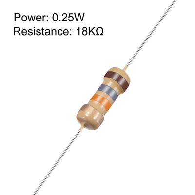 Harfington Uxcell 1/4 Watt 18K Ohm Carbon Film Resistors 5% Tolerances 0.25W 100pcs 4 Color Band