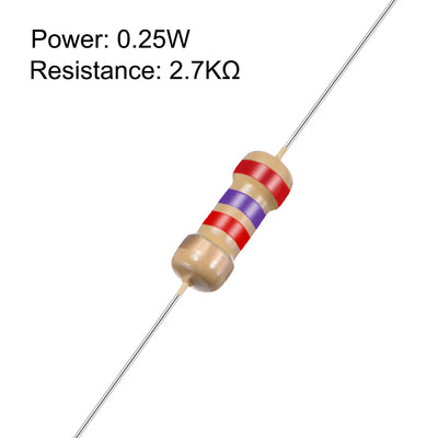 Harfington Uxcell 1/4 Watt 2.7K Ohm Carbon Film Resistors 5% Tolerances 0.25W 50pcs 4 Color Band