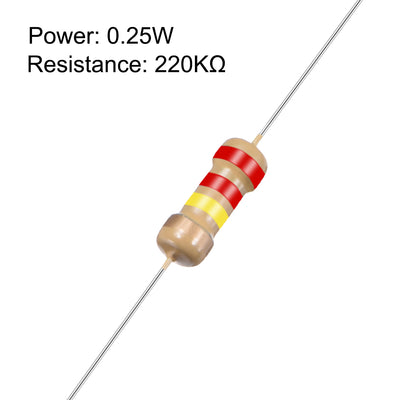 Harfington Uxcell 1/4 Watt 220K Ohm Carbon Film Resistors 5% Tolerances 0.25W 100pcs 4 Color Band