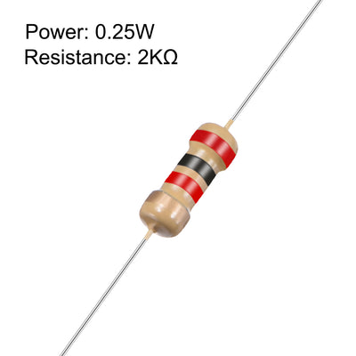 Harfington Uxcell 1/4 Watt 2K Ohm Carbon Film Resistors 5% Tolerances 0.25W 100pcs 4 Color Band