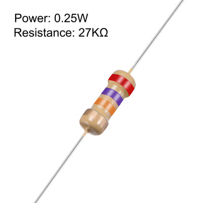 Harfington Uxcell 1/4 Watt 27K Ohm Carbon Film Resistors 5% Tolerances 0.25W 100pcs 4 Color Band