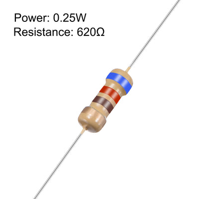 Harfington Uxcell 1/4 Watt 620 Ohm Carbon Film Resistors 5% Tolerances 0.25W 50pcs 4 Color Band