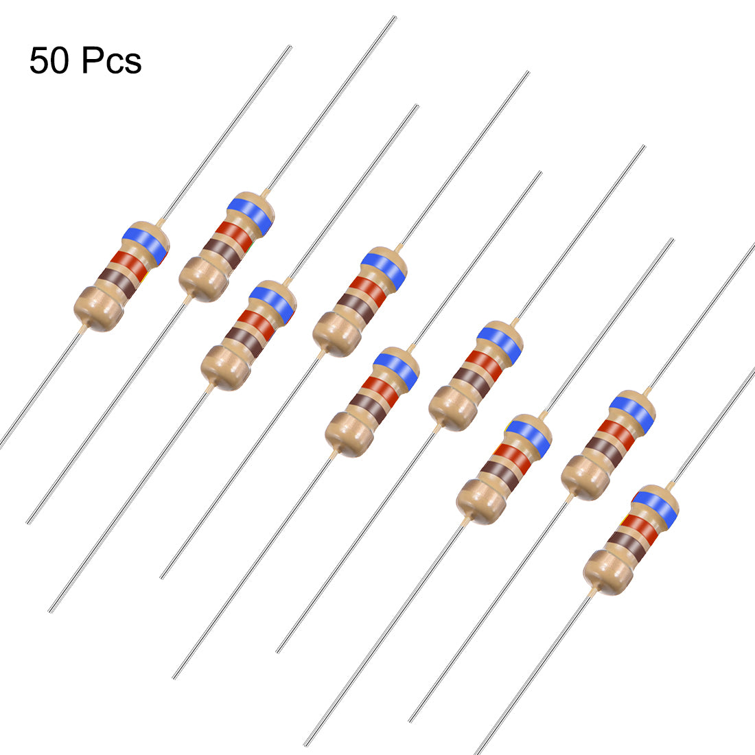 uxcell Uxcell 1/4 Watt 620 Ohm Carbon Film Resistors 5% Tolerances 0.25W 50pcs 4 Color Band