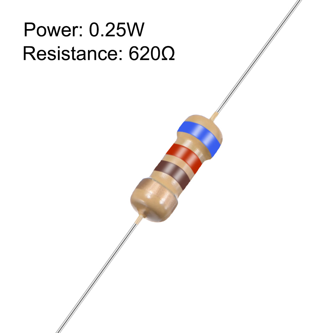 uxcell Uxcell 1/4 Watt 620 Ohm Carbon Film Resistors 5% Tolerances 0.25W 100pcs 4 Color Band