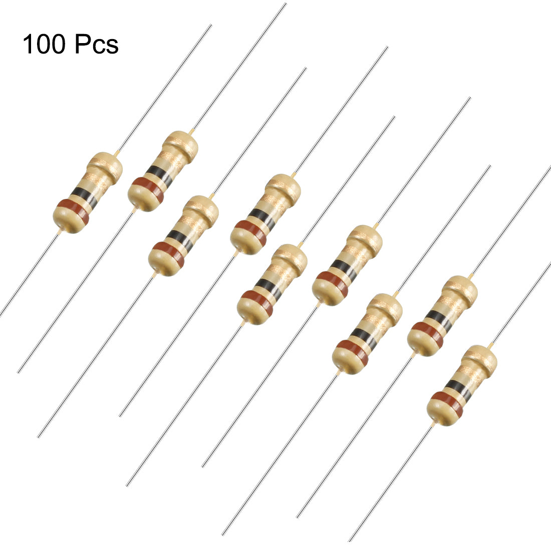 uxcell Uxcell 1/4 Watt 1 Ohm Carbon Film Resistors 5% Tolerances 0.25W 100pcs 4 Color Band