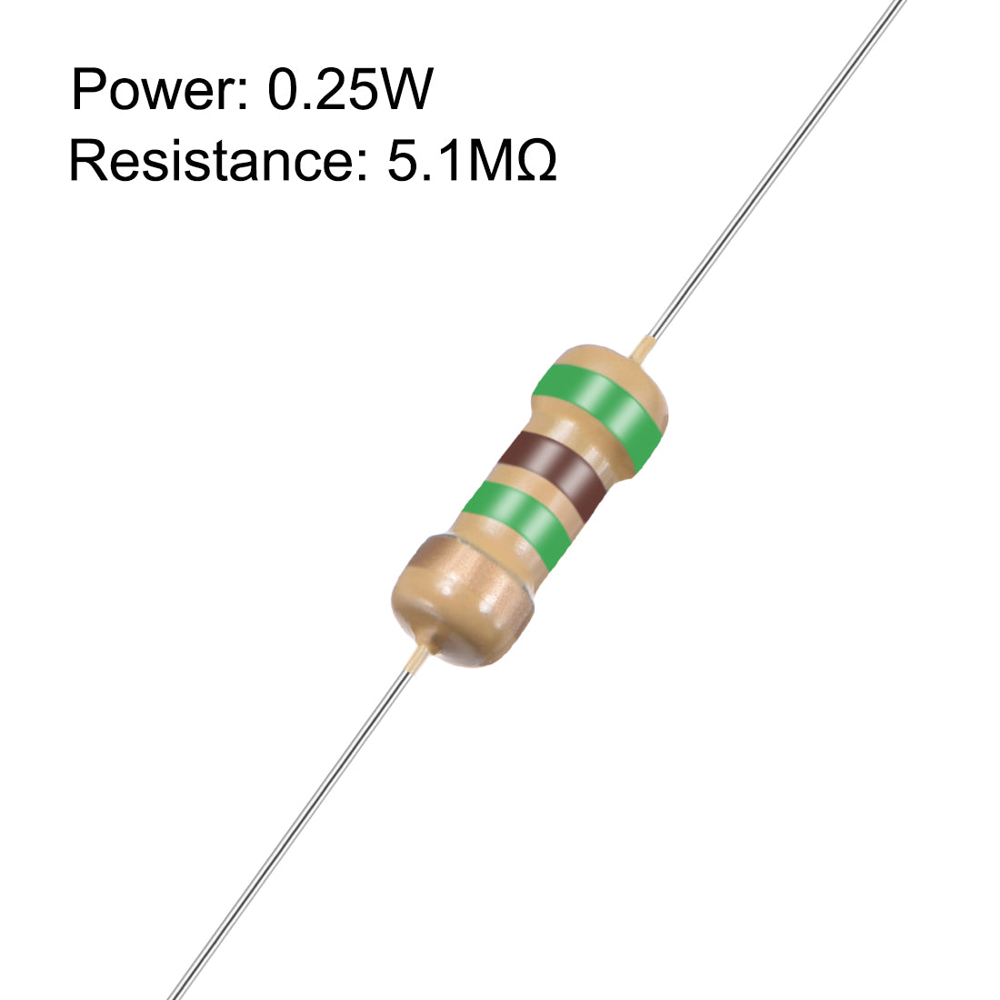 uxcell Uxcell 1/4 Watt 5.1M Ohm Carbon Film Resistors 5% Tolerances 0.25W 100pcs 4 Color Band