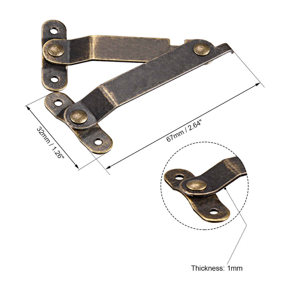 uxcell Uxcell Folding Support Hinge Furniture Decorative Box Lid Hinges Bronze Tone 67mmx32mm 4 Pcs