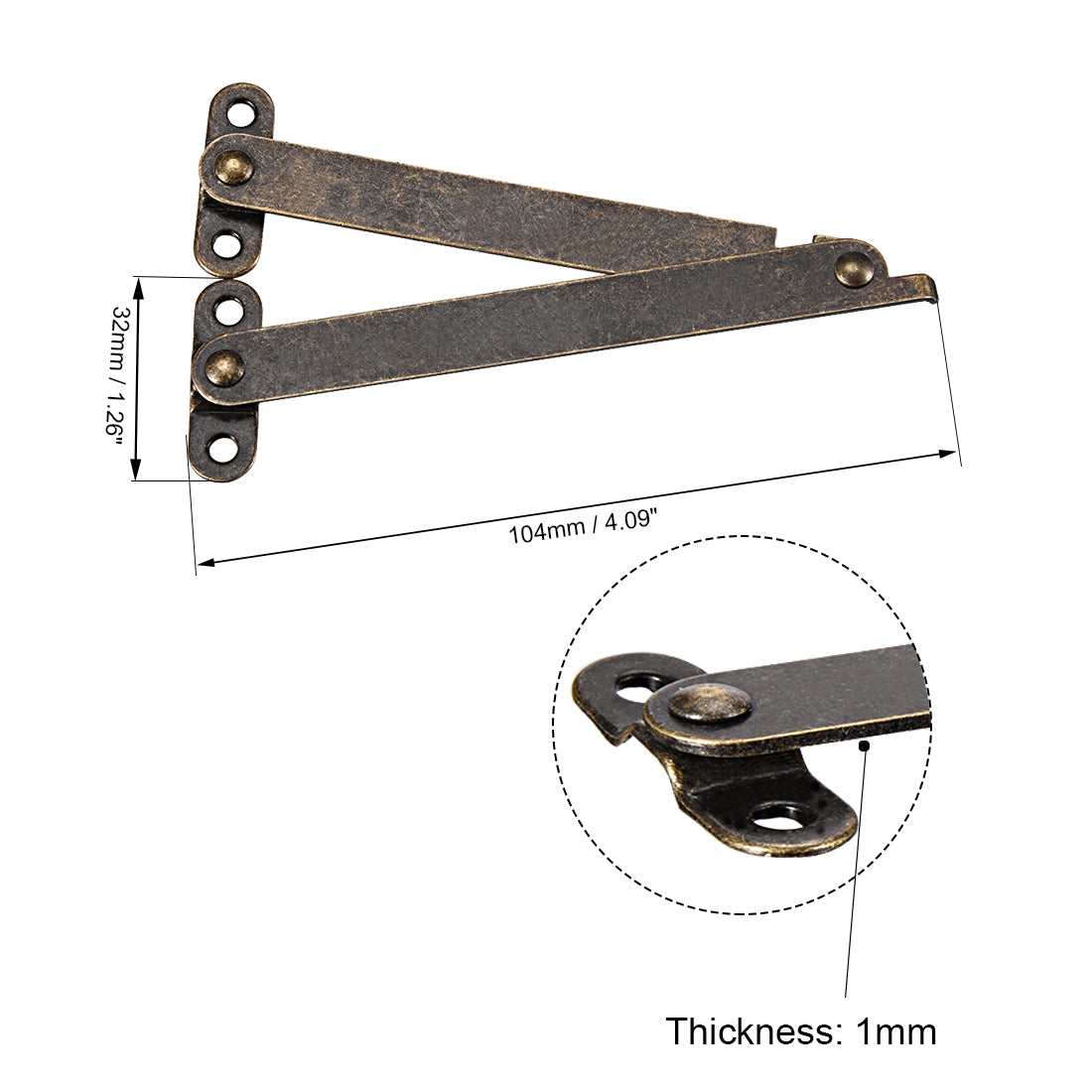 uxcell Uxcell Folding Support Hinge Furniture Decorative Box Lid Hinges Bronze Tone 104mmx32mm 4 Pcs