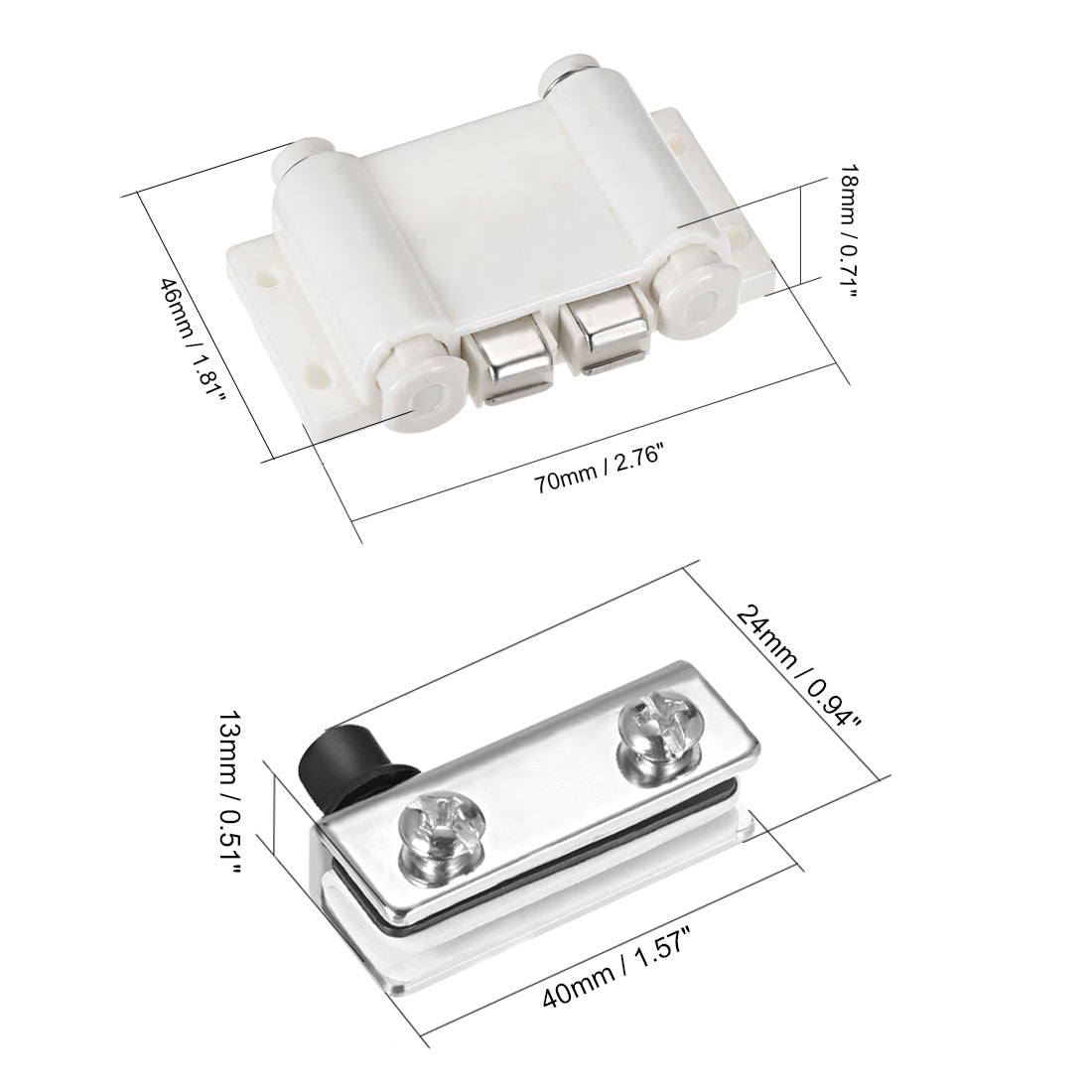 uxcell Uxcell 5-6mm Glass Door Double Head Magnetic Catch Latch ABS White with Clamp Set