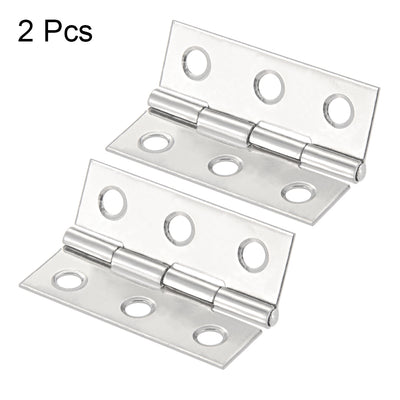 Harfington Uxcell 1.77" Hinge Silver Door Cabinet Hinges Fittings Brushed Chrome Plain with Screw 2pcs