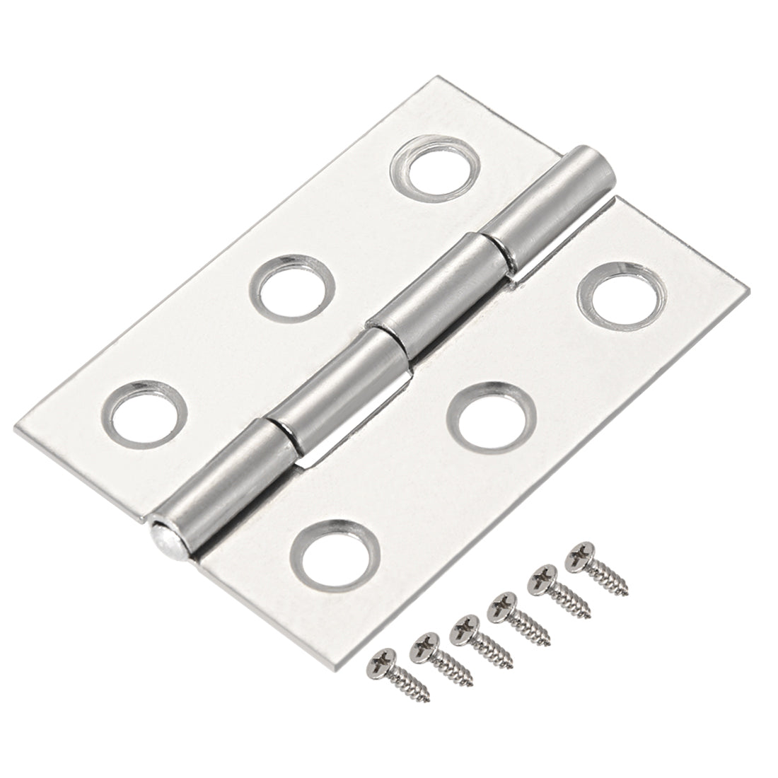 uxcell Uxcell 1.77" Hinge Silver Door Cabinet Hinges Fittings Brushed Chrome Plain with Screw 2pcs