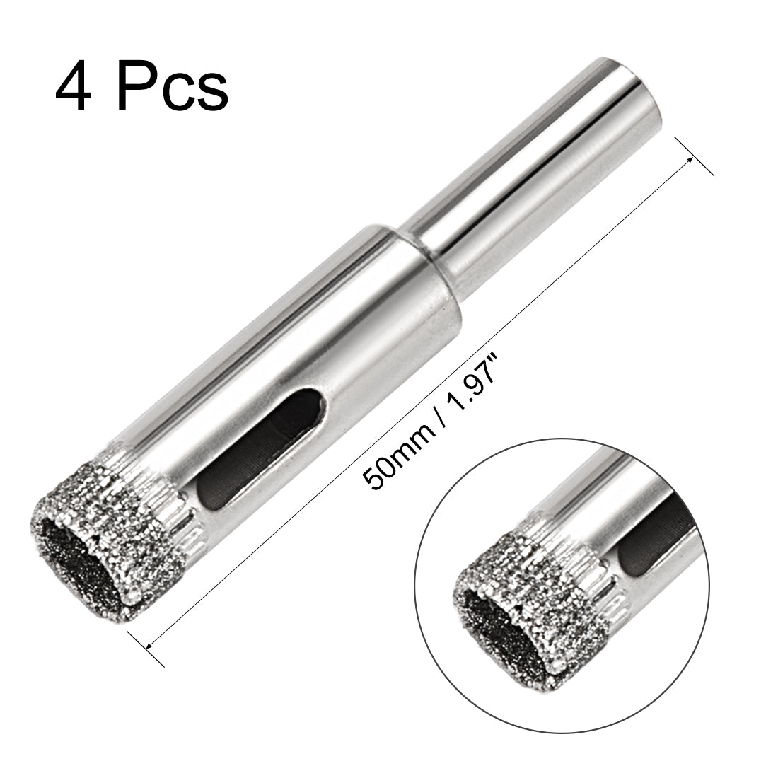 Uxcell Uxcell 4pcs 12mm Diamond Drill Bit Hole Saw for Tile Glass Marble Granite Fiberglass Ceramic Tool Silver Tone