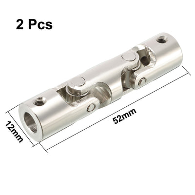 Harfington Uxcell 6mm to 6mm Inner Dia 2 Section Rotatable Universal Steering Shaft U Joint Coupler L52XD12 3pcs