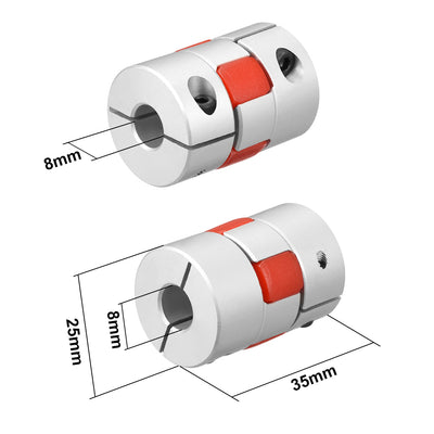 Harfington Uxcell 2pcs Shaft Coupling 8mm to 8mm Bore L35xD25 Flexible  Joint for Servo Stepped Motor