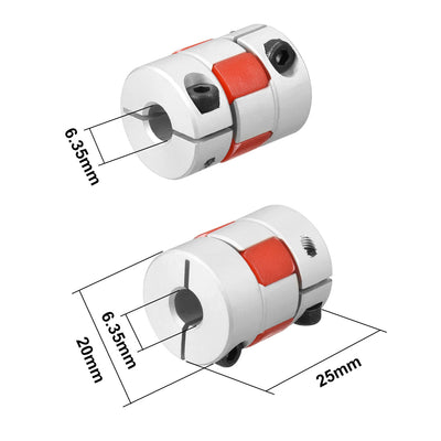 Harfington Uxcell 2pcs Shaft Coupling 6.35mm to 6.35mm Bore L25xD20 Flexible  Joint for Servo Stepped Motor