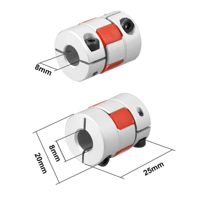 Harfington Uxcell 2pcs Shaft Coupling 8mm to 8mm Bore L25xD20 Flexible  Joint for Servo Stepped Motor