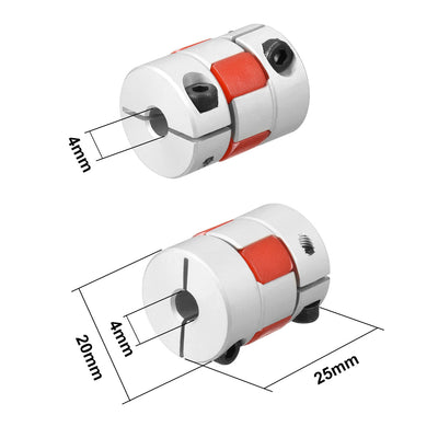 Harfington Uxcell 2pcs Shaft Coupling 4mm to 4mm Bore L25xD20 Flexible  Joint for Servo Stepped Motor