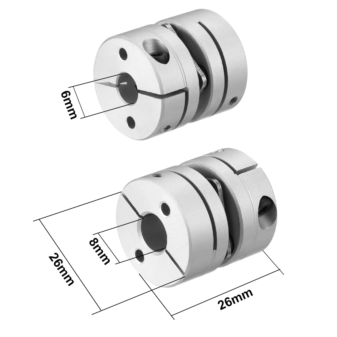 uxcell Uxcell 6mm to 8mm Bore L26xD26 1 Diaphragm Motor Wheel Flexible Coupling Joint