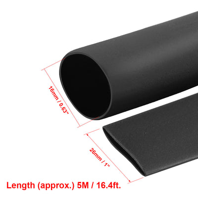 Harfington Uxcell Heat Shrink Tube 2:1 Electrical Insulation Tube Wire Cable Tubing Sleeving Wrap Black 16mm Diameter 5m Long