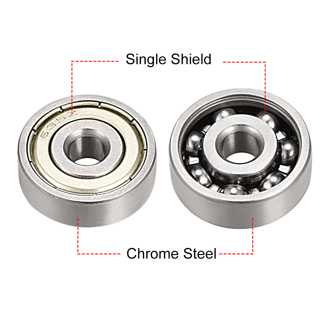 uxcell Uxcell Deep Groove Ball Bearings Metric Single Shielded Chrome Steel ABEC1 Z2