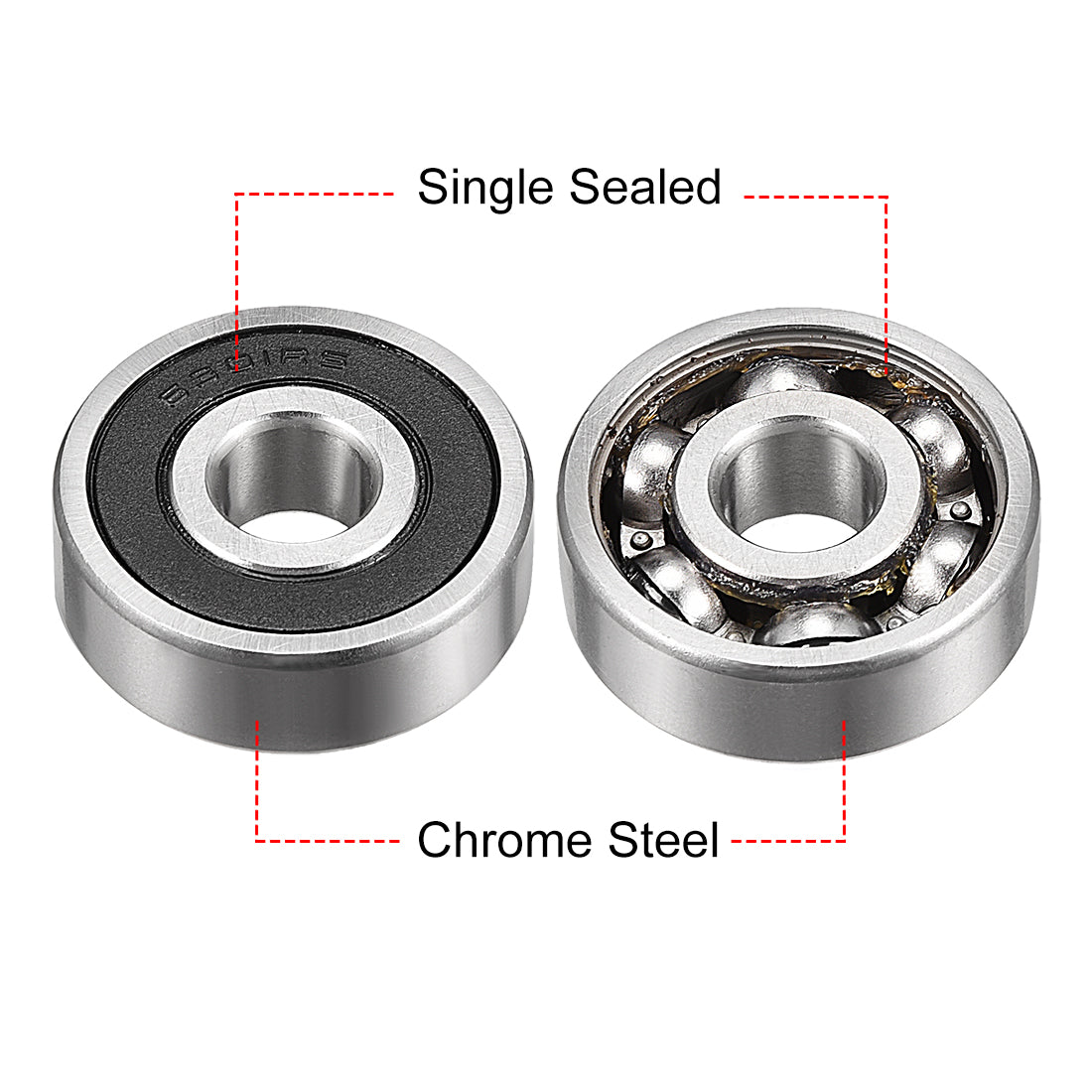 uxcell Uxcell Deep Groove Ball Bearings Metric Single Sealed Chrome Steel ABEC1 Z2