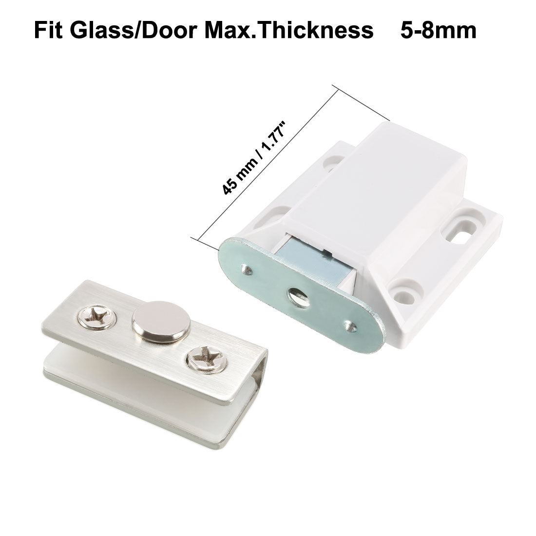 uxcell Uxcell 5-8mm Glass Door Magnetic Touch Catch Latch Closure Plastic White with Clamp Set