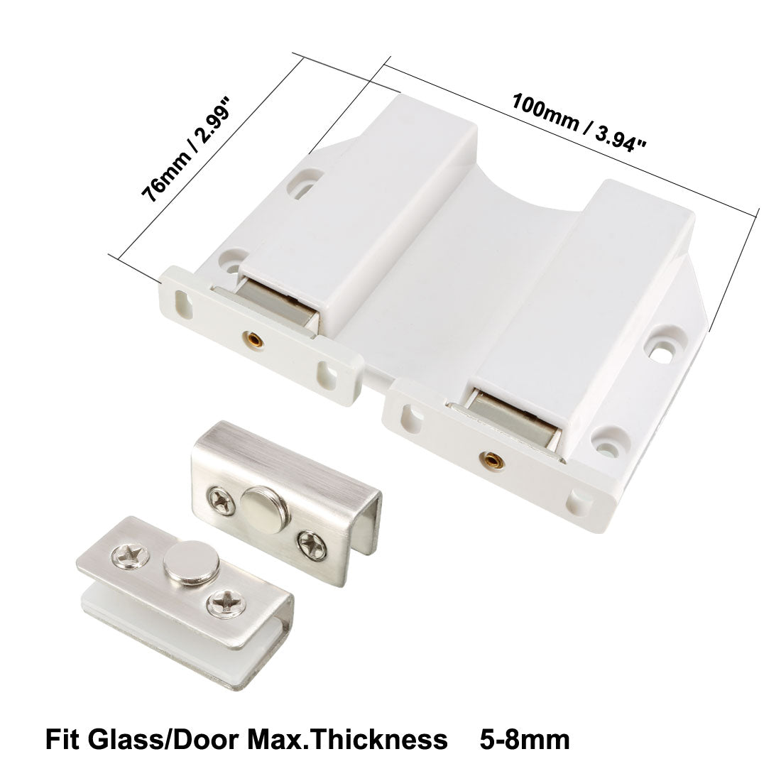 uxcell Uxcell 5-8mm Glass Door Double Magnetic Touch Catch Latch Closure Plastic with Clamp 2 Set