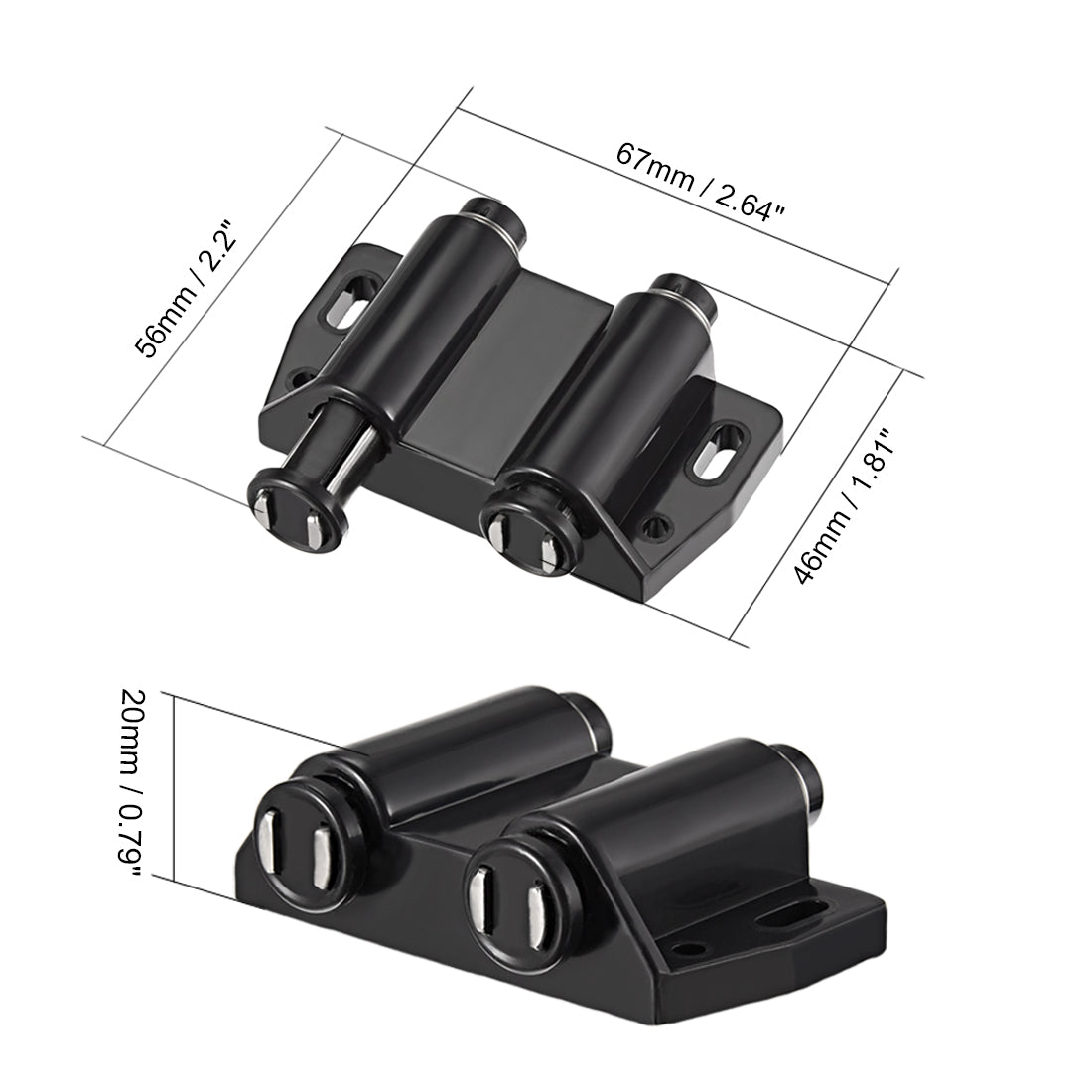 uxcell Uxcell Double Magnetic Touch Catch Latch Plastic PE Black for Cabinet Door Shutter 2Pcs