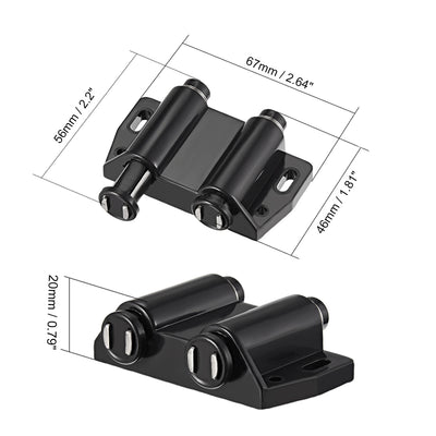 Harfington Uxcell Double Magnetic Touch Catch Latch Plastic PE Black for Cabinet Door Shutter 2Pcs