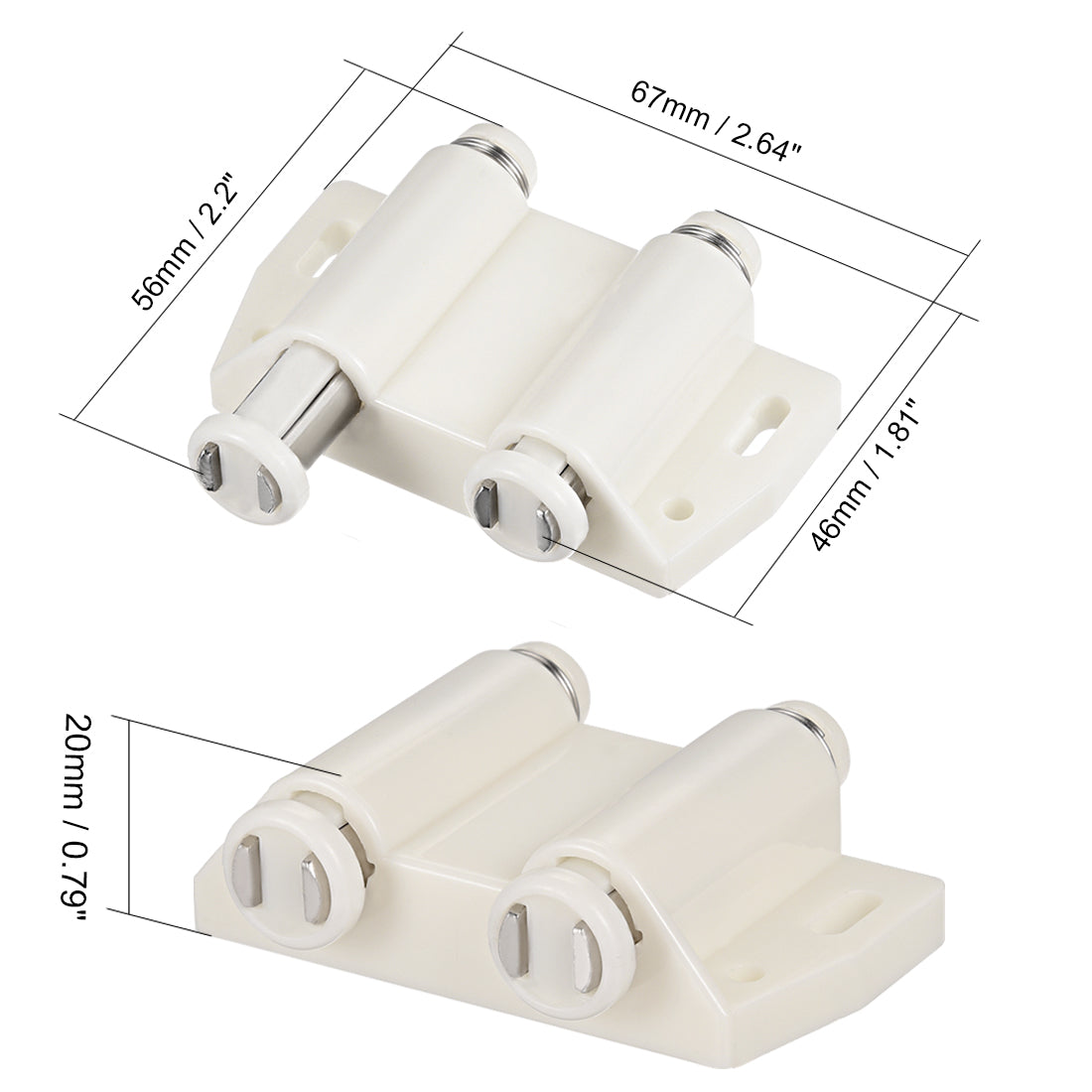 uxcell Uxcell Double Magnetic Touch Catch Latch Plastic PE White for Cabinet Door Shutter 2Pcs