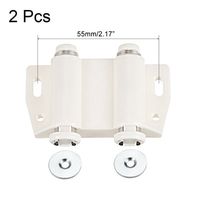 Harfington Uxcell Double Magnetic Touch Catch Latch Plastic PE White for Cabinet Door Shutter 2Pcs