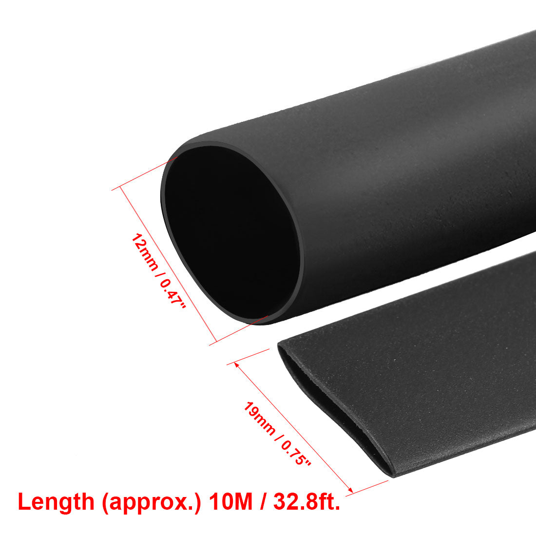 uxcell Uxcell Heat Shrink Tube 2:1 Electrical Insulation Tube Wire Cable Tubing Sleeving Wrap Black 12mm Diameter 10m Long