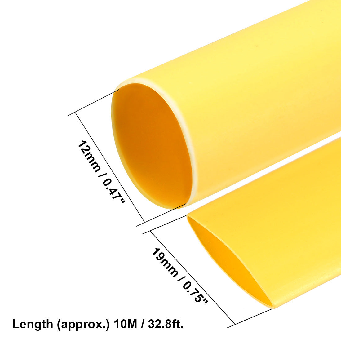 uxcell Uxcell Schrumpfschlauch 2:1 Schrumpfrate 12mm Durchmesser 19mm Flachbreite 33Fuß Gelb