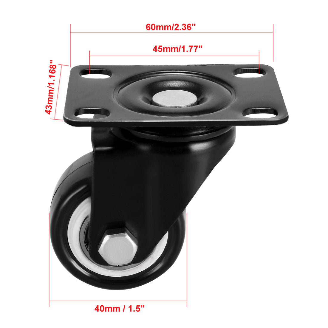 uxcell Uxcell 4Stk Schwenkender 1.5 Zoll PU Top Platte montiert Räder, 110lb Kapazität jeder