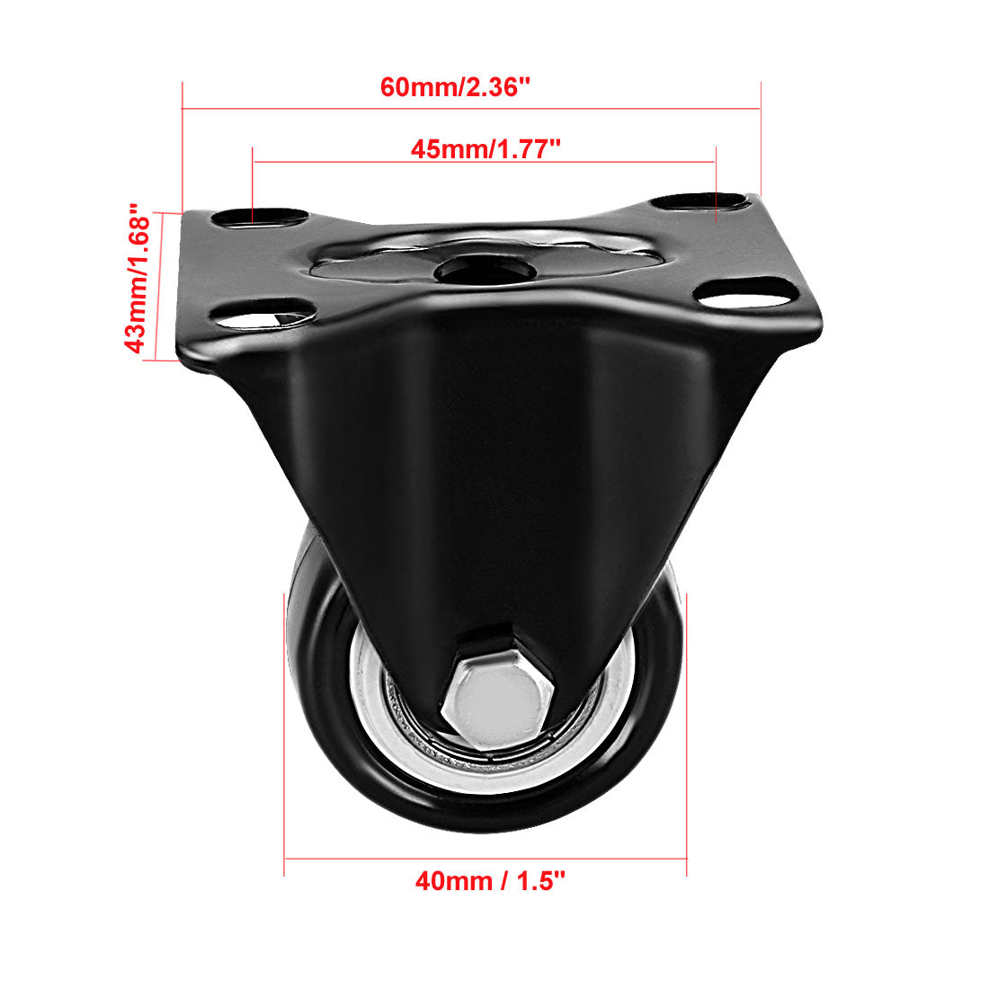 uxcell Uxcell 4Stk Schwenkender 1.5 Zoll PU Top Platte montiert Räder, 110lb Kapazität jeder