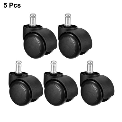 Harfington Uxcell Office Chair Casters Wheels 2 Inch PU Twin Wheel Universal Standard 11mm Stem Swivel Caster Black, 5 Pcs