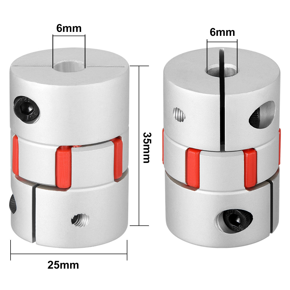 uxcell Uxcell Shaft Coupling 6mm to 6mm Bore L35xD25 Flexible  Joint for Servo Stepped Motor