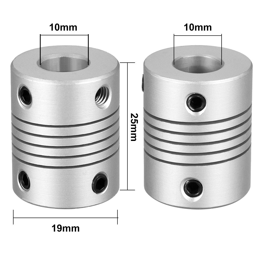 uxcell Uxcell 10mm to 10mm Aluminum Alloy Shaft Coupling Flexible Coupler Motor Connector Joint L25xD19 Silver