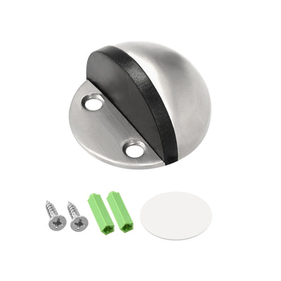 Harfington Uxcell Stainless Steel Floor Door Stopper with Rubber Bumper Adhesive/Screw Mounted Silver Tone