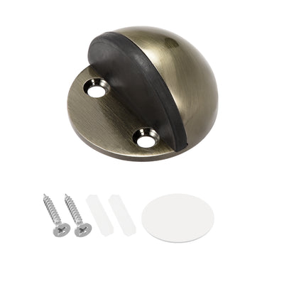 Harfington Uxcell Stainless Steel Floor Door Stopper with Rubber Bumper Adhesive/Screw Mounted Brass Tone