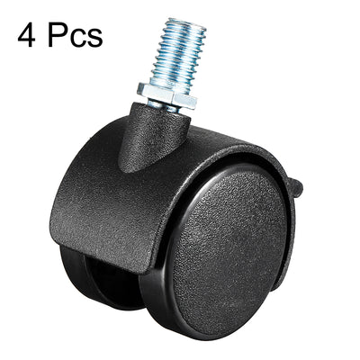 Harfington Uxcell Swivel Casters 1.5 Inch Nylon 360 Degree M8 x 13mm Threaded Caster Wheels with Brake for Furniture Chair , 4 Pcs