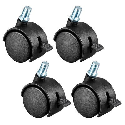 Harfington Uxcell Swivel Casters 1.5 Inch Nylon 360 Degree M8 x 13mm Threaded Caster Wheels with Brake for Furniture Chair , 4 Pcs