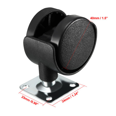 Harfington Uxcell Swivel Caster Wheels 1.5 Inch Nylon 360 Degree Rotate Top Plate Mounting Caster Twin Wheel with Brake , 4 Pcs