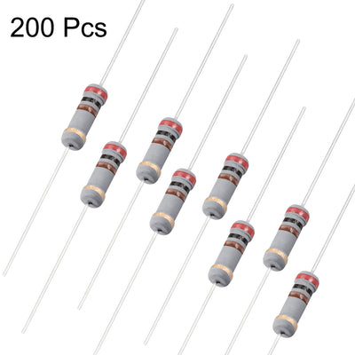 Harfington Uxcell 1W 200 Ohm Carbon Film Resistor 5% Tolerance 4 Color Bands Fixed Resistor 200Pcs