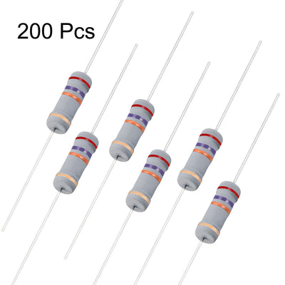 Harfington Uxcell 200pcs 2W 27K Ohm Carbon Film Resistor 5% Tolerance 4 Color Bands